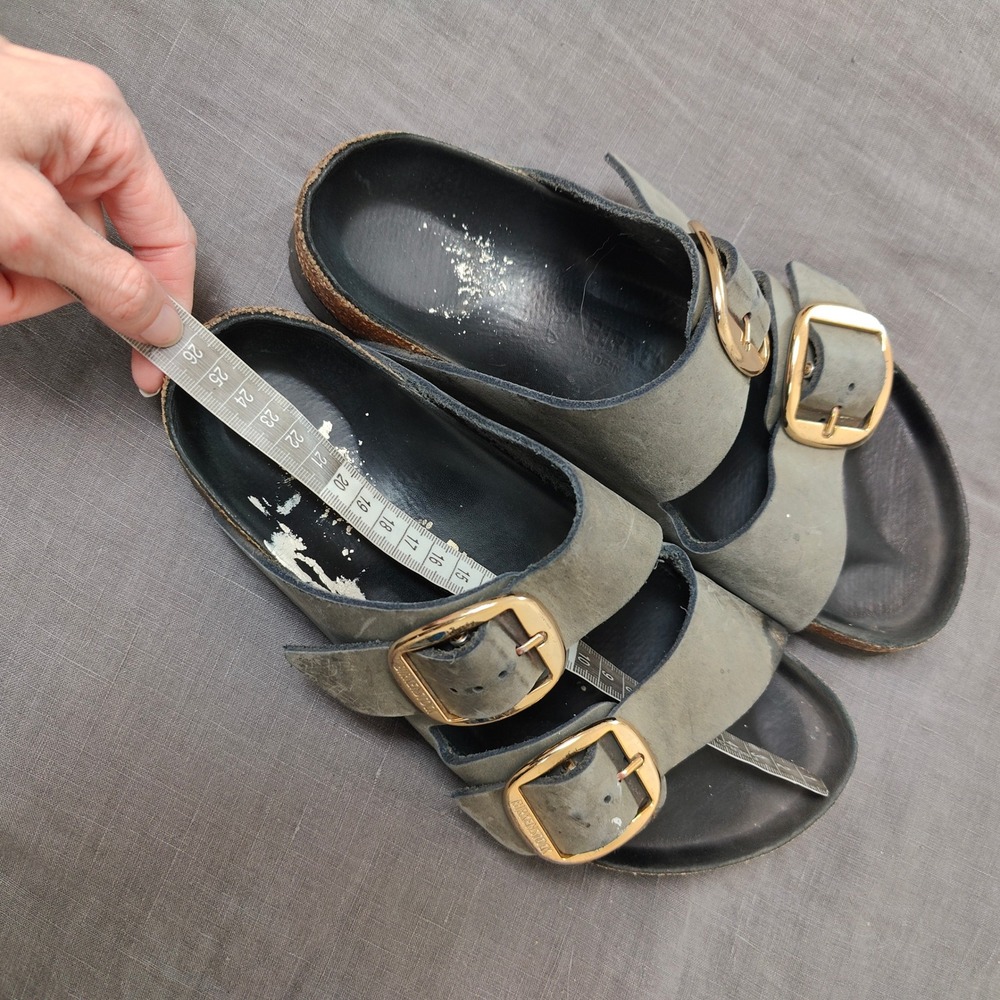Birkenstock Arizona Big Buckle Sandals Women 39 US 8 Grey Leather Gold Hardware - Picture 10 of 11